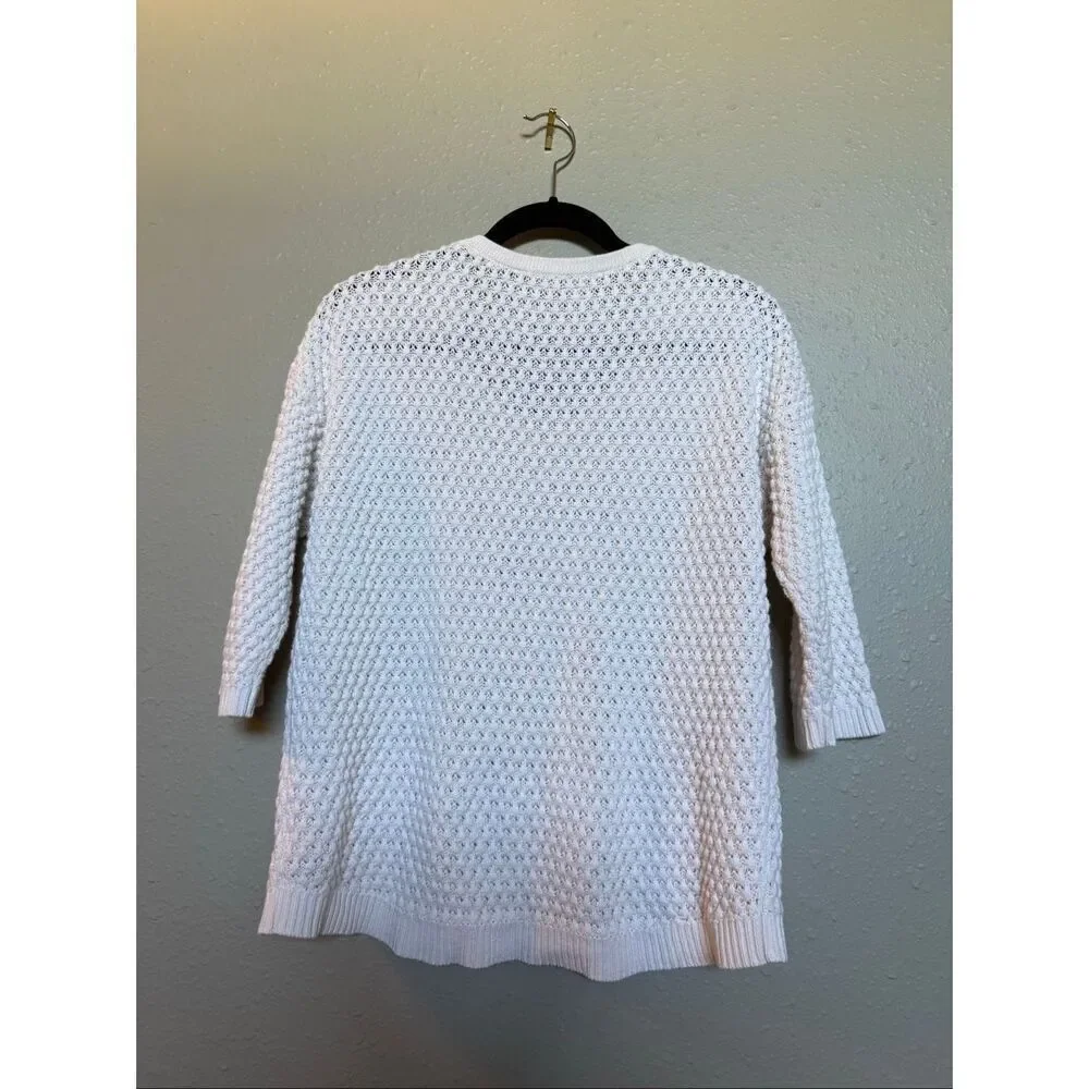 Athleta Womens Medium White Textured Knit Linen Blend Sweater Top